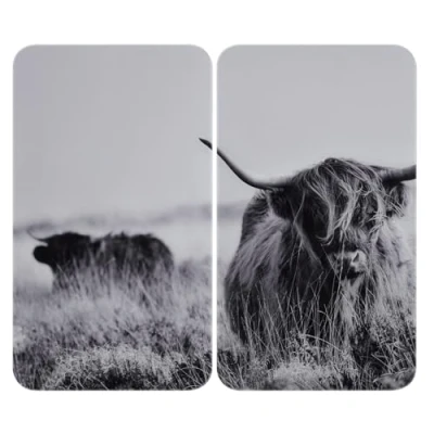 Abbildung von WENKO Herdabdeckplatte Universal Highland Mod. Cattle, 2er Set, Herdabdeckung für alle Herdarten, Gehärtetes Glas, 30 x 52 cm, grau