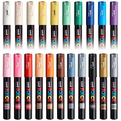Abbildung von Uni Posca Kunstmarker PC 1M, für Stoff / Glas Metall, Komplettset mit 21 Farben