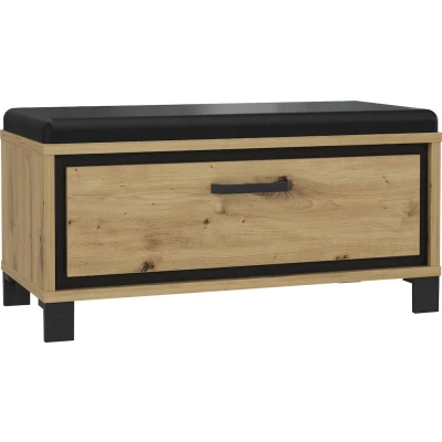 Abbildung von FORTE TRONDHEIM Bank mit 1 Schublade und gepolstertem Sitz, Holzwerkstoff, Artisan Eiche / Schwarzeiche, 89.1 x 44.7 41.5 cm