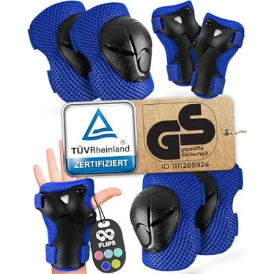 Abbildung von 99FLIPS Knieschoner Kinder 3 Jahre Schoner Inliner TÜV Rheinland GS Siegel [6er Set] FLASH S/M Blau Protektoren Knieschützer Knie und Ellenbogenschützer