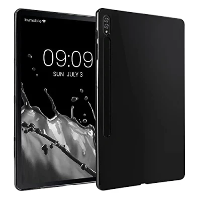 Abbildung von kwmobile Schutzhülle kompatibel mit Samsung Galaxy Tab S8+ Plus/Galaxy S7+ Plus Hülle Silikon Tablet Cover Case Hochglanz Schwarz