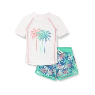Abbildung von Playshoes Unisex Kinder UV Schutz Bade Set zweiteilig Schwimmshirt Badeshorts Badebekleidung, Palmen Ecru, 74/80