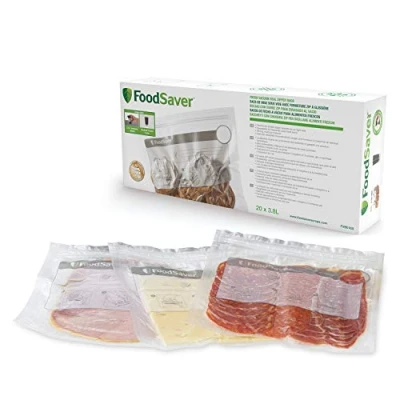 Abbildung von FoodSaver, wiederverwendbare Vakuumbeutel mit Zippverschluss für FoodSaver Lebensmittel Vakuumierer BPA frei 3,8 l 20 Beutel, Reusable