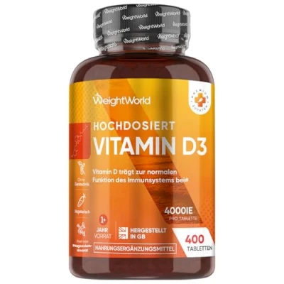 Abbildung von Vitamin D3 4000 IE 400 Tabletten (1 Tablette alle 4 Tage) Sonnenvitamin für Immunsystem, Knochen, Zähne &amp; Muskeln (EFSA) 100% Reines Cholecalciferol D Geprüfte Zutaten WeightWorld