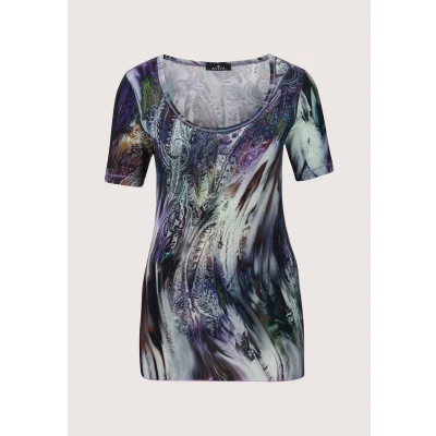 Abbildung von Madeleine Kurzarmmit Unikat Tshirt print Black multicolor petrol, Damen, Größe: 34, petrol