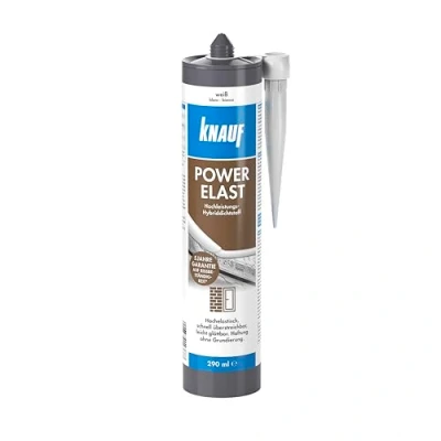 Abbildung von Knauf POWER ELAST Hochleistungs Hybrid Dichtstoff zum Verfugen von Anschluss Fugen u.a. für Holz, Stein, Mauer Werk und Gips Platten, 290 ml