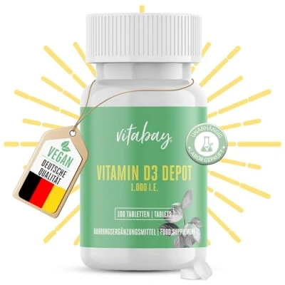 Abbildung von Vitabay Vitamin D3 Depot 1000 I.E. 100 Vegane Tabletten D Hochdosiert Kapseln Vit