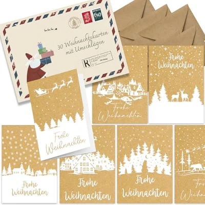 Abbildung von the lazy panda card company Weihnachtskarten mit Umschlag Set 30 Weihnachts karten aus Recyclingpapier