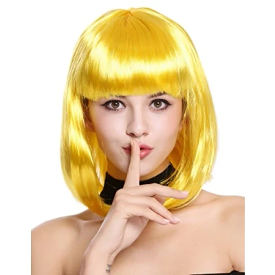 Abbildung von WIG ME UP 0073 3 PC2B Perücke Damenperücke Karneval Longbob Bob schulterlang glatt Pony Gelb