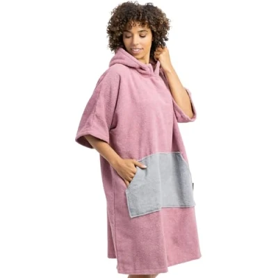 Abbildung von HOMELEVEL Badeponcho Damen und Herren Surf Poncho aus 100% Baumwolle Tuch für Erwachsene Unisex Bademantel Badetuch mit Kapuze
