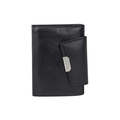 Abbildung von Damenbörse Portemonnaie Geldbörse im Hochformat LEAS in Echt Leder, schwarz 13x9,5cm (LxB) Ladies Collection