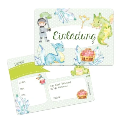Abbildung von Papierdrachen 12 Einladungskarten zum Kindergeburtstag Motiv Ritter Geburtstagseinladungen für deine Geburtstagsparty (DIN A6)