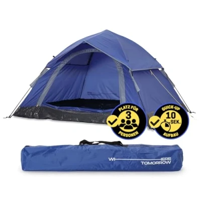 Abbildung von Lumaland Camping Zelt Leichtes Pop Up Wurfzelt 2 3 Personen Kuppelzelt Trekking &amp; Festival Igluzelt Sekundenzelt Wasserdicht 210x190x110cm Ideal auch als Strand Wind Sonnenschutz [Blau]