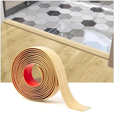 Abbildung von Art3d Selbstklebender Vinylbodenübergangsstreifen Laminatbodenstreifen flacher Bodentrennstreifen zum Verbinden von Bodenlücken Teppichschwellenübergang Fliesenboden 304x4x0,3cm aspen gelb