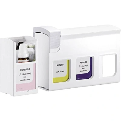 Abbildung von HAN Medikamentendosierer mediTimer Basismodul, erweiterbare Medikamentendose mit 3 separaten Fächern &amp; 2 Etikettenbögen, 78 x 200 133mm (BxTxH), 7300 12, weiß