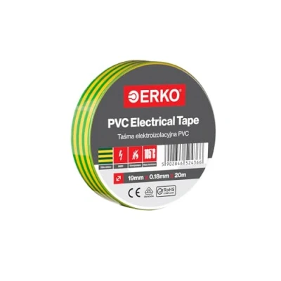 Abbildung von ERKO Isolierband PVC Gelbgrün 19mm x 20m, Elektrische Leitungen Reparatur, Hochflexibel mit starker Klebekraft, Chemiebeständig, Polyvinyl Chlorid, Klebeband Universal