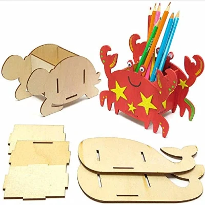Abbildung von Baker Ross FC775 Regenbogen Holz Stifte Topf Bastelset 2er Pack, Stiftebox aus für Kinder zum Bemalen, Ausstellen und Schreibtisch Organisieren