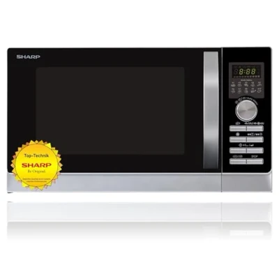 Abbildung von Sharp R843INW 4 in 1 Mikrowelle mit Heißluft, Grill und Konvektion/ 25 L/ 800 W/ 1000 W Infrarotgrill/ 2500 Konvection/ 10 Automatikprogramme/ Pizza Programm/ Metalldrehteller (30 cm)/ silber