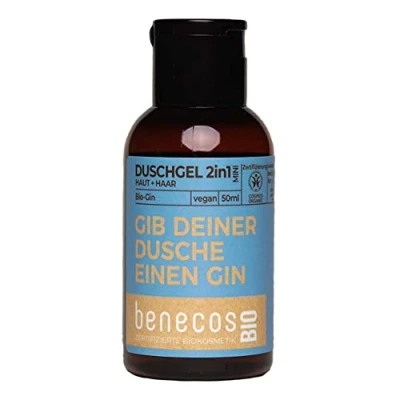 Abbildung von benecosBIO Mini Duschgel 2in1 BIO GIN Haut &amp; Haar GIB DEINER DUSCHE EINEN vegan recyceltes Plastikturkosmetik Kajalstift talkfrei grün