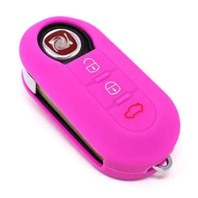 Abbildung von Schlüssel Hülle FIB für 3 Tasten Auto Silikon Cover Schlüsselhülle Etui Schutzhülle (Neon Pink)