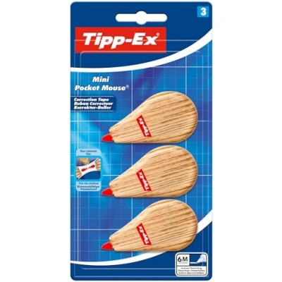 Abbildung von BIC Tipp Ex Mini Pocket Mouse Korrekturband 6 m x 5 mm verschiedene Holzmotive, Packung à 3
