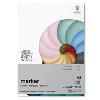 Abbildung von Winsor &amp; Newton 6002009 durchschlagssicheres Markerpapier im Block 50 Blatt DIN A3, 75g/m², FSC, Chlor und Säurefrei, Alterungsbeständig für alle Arten von Alkoholbasierten Markern