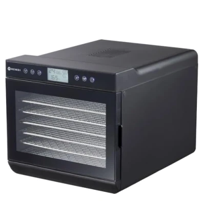 Abbildung von HENDI Dörrautomat, mit 7 Gittern, ideal zum Dörren von Obst, Gemüse und Fleisch, Digitales Bedienfeld, Timer, Temperatur einstellbar 35ºC bis 70ºC, 230V/460W, 345x450x(H)315mm, Polypropylen