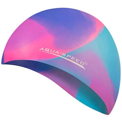 Abbildung von Aqua Speed Bunt wasserdichte Badekappe + Kleines Mikrofaserhandtuch Damen &amp; Herren Sport Bademütze Schwimmen Badehaube Schwimmhaube für Erwachsene Kinder Silikon 48. / 45