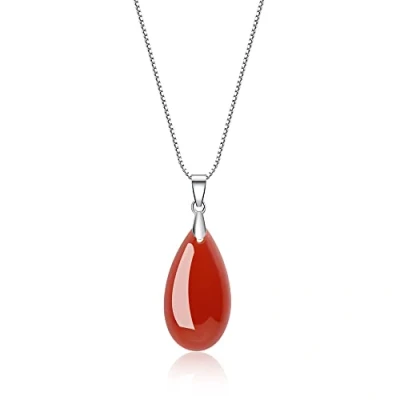 Abbildung von COAI Geschenkideen Damen 925 Sterling Silber Halskette mit Träne der Engel Wassertropfen Anhänger aus Rotem Achat