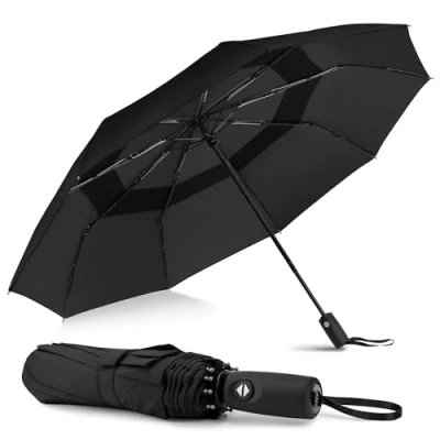 Abbildung von ZOMAKE Regenschirm Taschenschirm Sturmfest,Klein Schirm mit Auf Zu Automatik für Herren Damen Travel Umbrella UV Schutz(Schwarz)