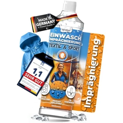 Abbildung von Qindoo Einwaschimprägnierung Textil Waschmaschinen Handwäsche geeignet, Atmungsaktiv &amp; wirkstark, Für Gore Tex, Outdoor, Funktionskleidung, PFC frei Made in Germany (1 Liter)