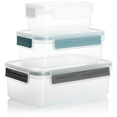 Abbildung von com four® 3 teiliges Frischhalte Dosen Set Vorratsdosen aus Kunststoff in Größen für Camping oder Picknick Aufbewahrungsbox mit Deckel (03 teilig transparent/grau/blau/weiß)