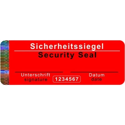 Abbildung von 50 Stk Sicherheits Siegel mit Seriennummer 70x25mm rot, beschreibbar Sicherheitssiegel, Qualitätssiegel Garantiesiegel Sicherheitsetiketten selbstklebendes Etikett