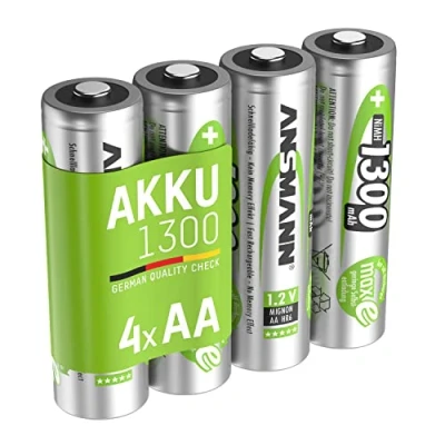 Abbildung von ANSMANN Akku AA Mignon 1300mAh 1,2V NiMH wiederaufladbare Batterien Akkus maxE (geringe Selbstentladung &amp; vorgeladen) ideal für Solarlampe (4 Stück)
