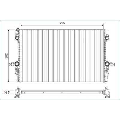 Abbildung von VALEO 701126 Kühler, Motorkühlung Aluminium 502 795 32 ohne Kühlmittelregler