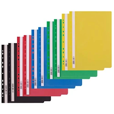 Abbildung von D.RECT 10 Stück Schnellhefter (2 pro Farbe 5x2) Pappschnellhefter A4 mit Lochung aus Kunststoff Transparentem Vorderdeckel Plastik, PP Folie Gelocht Eurolochung