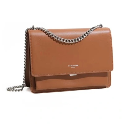 Abbildung von DAVID JONES Umhängetasche für Damen Handytasche, PU Leder, Hartschale, Ketten zum Tragen der Schulter rechteckige Tasche, Abendtasche, Shopping, Stadt, Cognac Braun, Einheitsgröße
