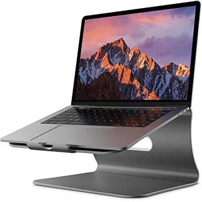 Abbildung von Bestand Aluminiumständer für Laptop und MacBook Desktop Apple alle Laptops (patentiert) (Grey 1)