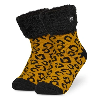 Abbildung von CityComfort Kuschelsocken Damen, Dicke Socken Rutschfeste Haussocken Damen (Gelb Leopard)