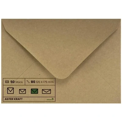 Abbildung von Netuno 50 Briefumschläge Kraftpapier DIN B6 125 x 175 mm 100g Aster Kraft braune Vintage Retro für Einladungskarten Hochzeit Geburtstagskarten Weihnachten elegante Umschläge Recycling