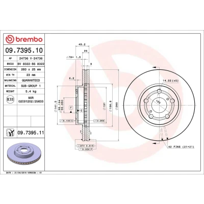 Abbildung von BREMBO COATED DISC LINE 09.7395.11 Bremsscheibe 260 25 5 innenbelüftet beschichtet TOYOTA: Avensis I Saloon, Estate