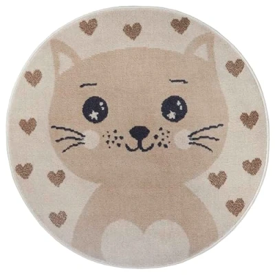 Abbildung von Hanse Home Adventures Kinderteppich Rund Katzen Herzen Muster, Tier Herz Muster Teppich Junge Mädchen für Kinderzimmer, Spielzimmer, Jugendzimmer, Wohnzimmer Creme Beige, 140cm