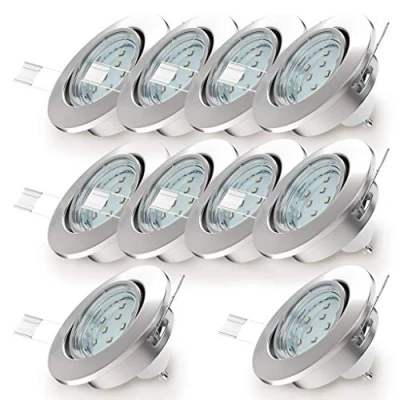 Abbildung von B.K.Licht 10er Set LED Einbaustrahler 230V schwenkbar, warmweiße Lichtfarbe, Lochmass 68mm, Spot, Deckenspots, Spots, Einbauleuchten, Einbauspots LED, Deckenstrahler, 86x70 mm, Matt Nickel