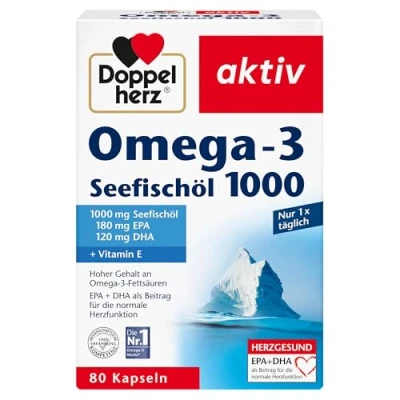 Abbildung von Doppelherz Seefischöl Omega 3 1000 EPA und DHA als Beitrag für die normale Herzfunktion 80 Kapseln (1er Pack)