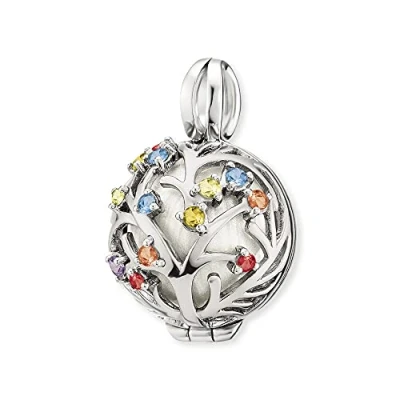 Abbildung von Engelsrufer Damen Anhänger mit Klangkugel Bloom Lebensbaum aus Sterling Silber besetzt 13 mehrfarbigen Zirkonia Steinen zum Öffnen Größe: 25,5 mm