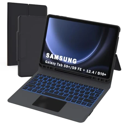 Abbildung von für Samsung Galaxy Tab S9 FE+ /S9 Plus 12,4 Zoll Hülle mit Tastatur Folio Trackpad Tablet Cover Stifthalter Beleuchtete Deutsches QWERTZ Layout Touchpad / S9+ 12.4&quot;