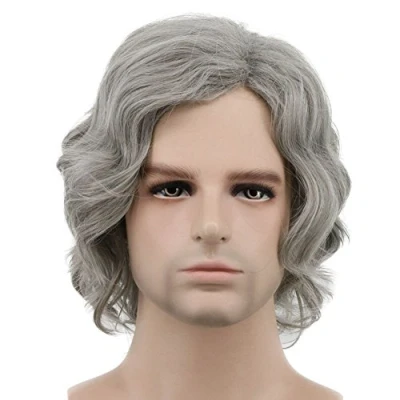 Abbildung von karlery Herren Kurz Bob Welle Grau Perücke Männer Cosplay Anime Kostüm