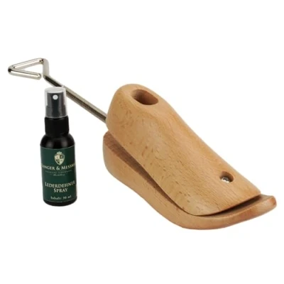 Abbildung von Langer &amp; Messmer Schuhdehner und Stiefeldehner für den Spann Rist Herren gegen drückende Schuhe gefertigt aus massivem Buchenholz inkl. Lederdehnerspray 50ml (Schuh, 45/47)