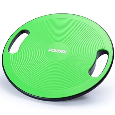 Abbildung von POWRX Balance Board inkl. Workout I Wackelbrett Ø 40cm mit Griffen Therapiekreisel für propriozeptives Training und Physiotherapie versch. Farben Grün