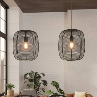 Abbildung von Eglo 43966 Hängeleuchte RINROE Stahl schwarz E27 2X40W L:90cm B:32.5cm H:110cm dimmbar